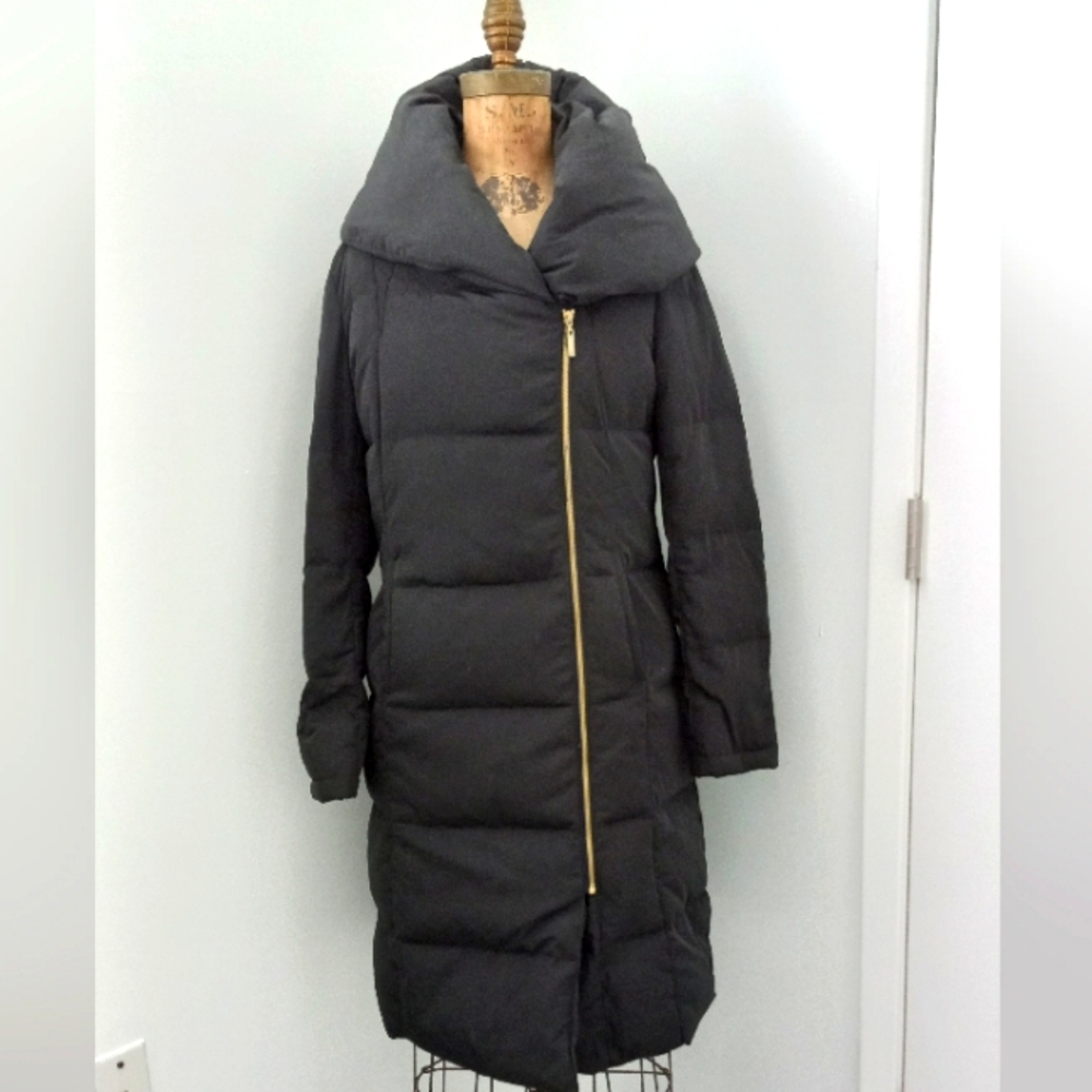 Cole Haan Charcoal Puffer Jacket with Gold Accents